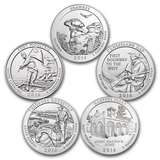 2016 5-Coin 5 oz Silver ATB Set (America the Beautiful) 2016 5-Coin 5 oz Silver ATB Set (America the Beautiful)